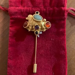 Natasha Stambouli Gold Plated Precious Stone Pin